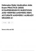 Nebraska State Medication Aide Exam PRACTICE &lpar;2025&rpar; &vert;COMPREHENSIVE QUESTIONS AND VERIFIED ANSWERS &vert;100&percnt; ACCURATE ANSWERS &vert; ALREADY GRADED A&plus;