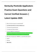 Kentucky Pesticide Applicators  Practice Exam Questions and  Correct Verified Answers &vert;  Latest Update 2025