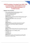 EPPP Psychology Licensing Exam 2025 &vert; 200 Actual Questions with Verified Correct Answers and Detailed Rationales &vert; A&plus; Graded Version
