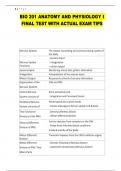 BIO 201 ANATOMY AND PHYSIOLOGY I  FINAL TEST WITH ACTUAL EXAM TIPS 