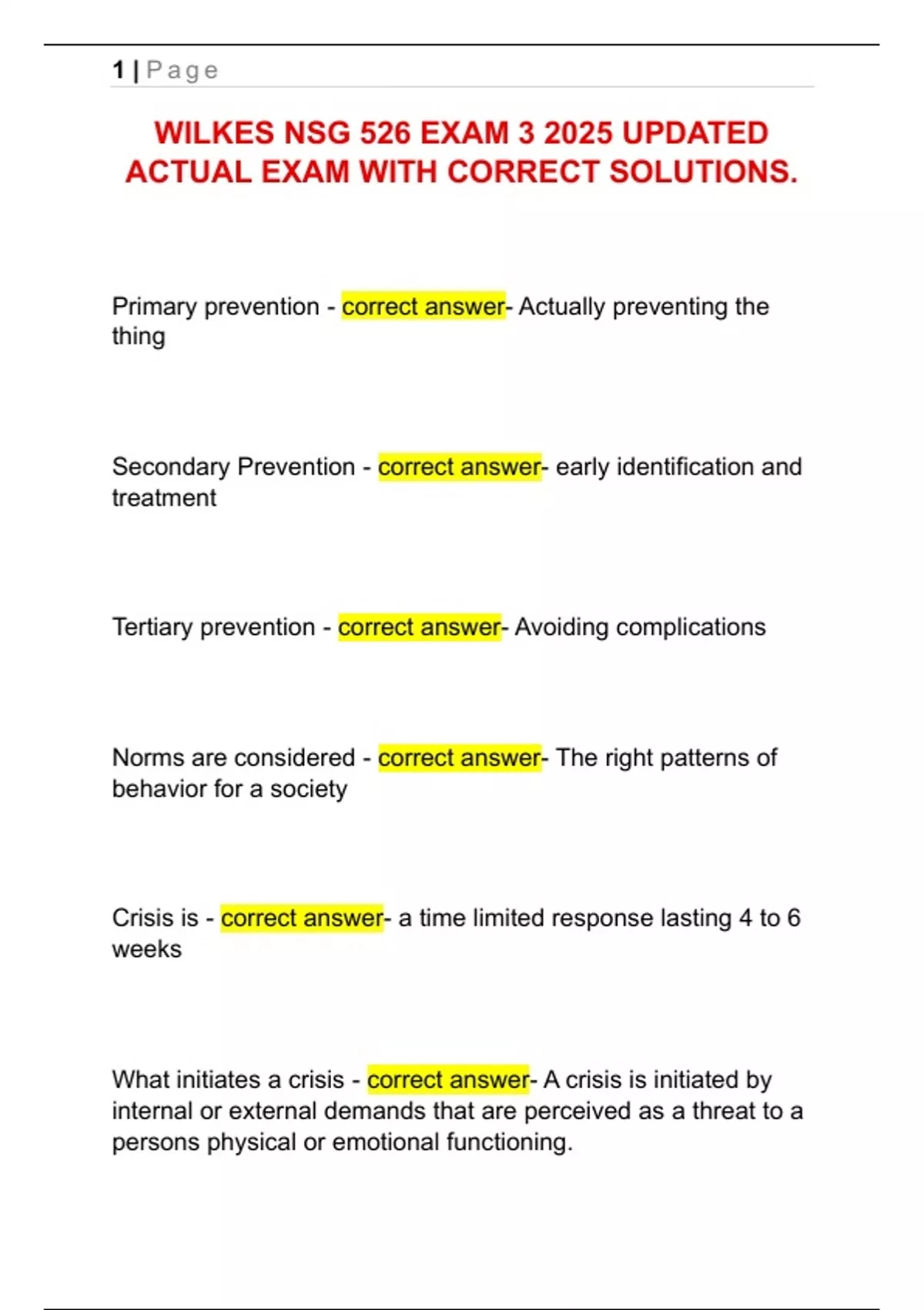 WILKES NSG 526 EXAM 3 2025 UPDATED ACTUAL EXAM WITH CORRECT SOLUTIONS ...