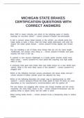 MICHIGAN STATE BRAKES CERTIFICATION QUESTIONS WITH CORRECT ANSWERS