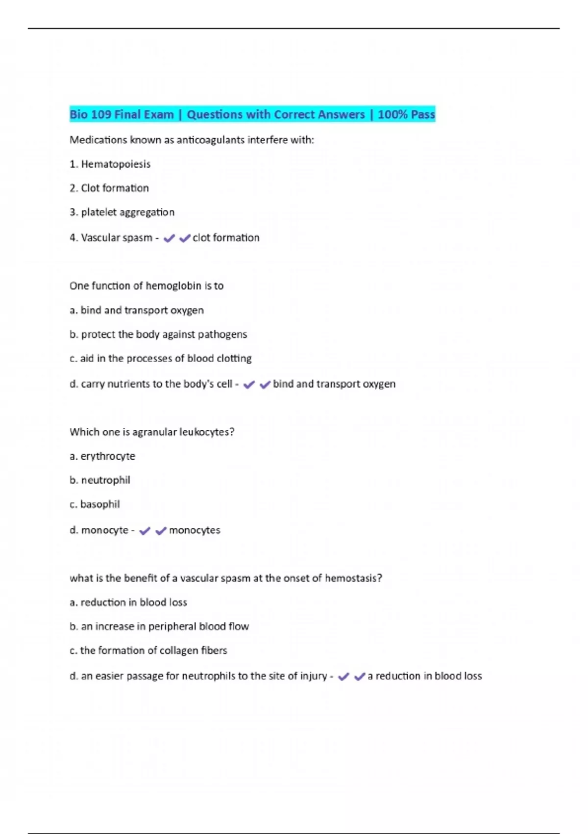 Bio 109 Final Exam | Questions with Correct Answers | 100% Pass - Bio ...