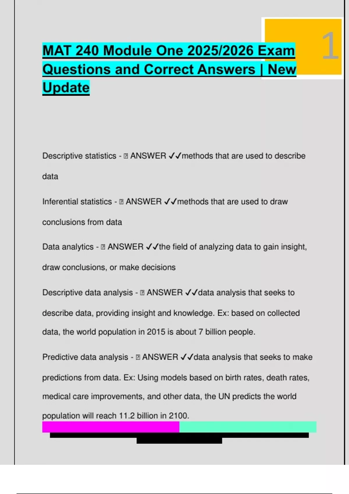 MAT 240 Module One 2025/2026 Exam Questions and Correct Answers | New ...