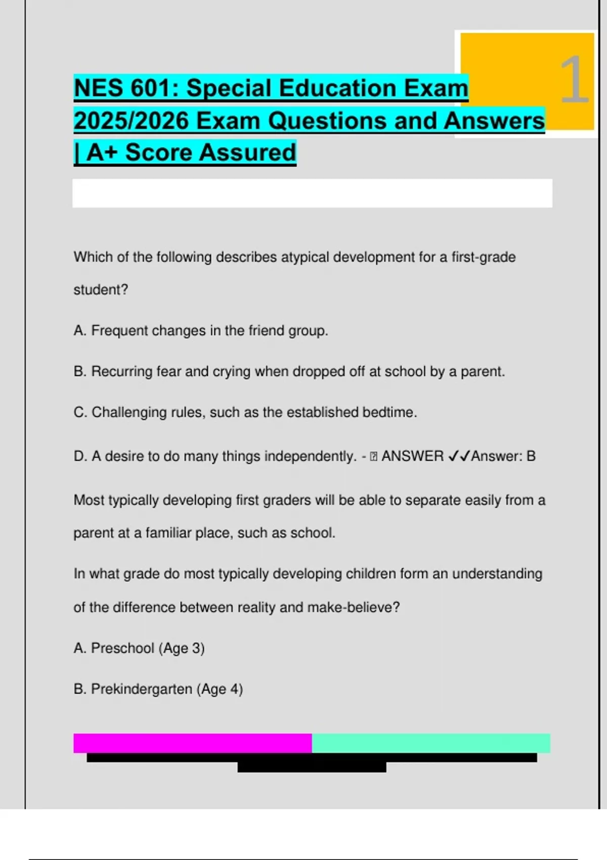 NES 601: Special Education Exam 2025/2026 Exam Questions and Answers ...