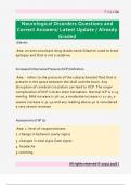 Neurological Disorders Questions and  Correct Answers&sol; Latest Update &sol; Already  Graded