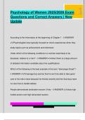  Psychology of Women 2025&sol;2026 Exam  Questions and Correct Answers &vert; New  Update