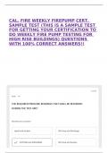 CAL&period; FIRE WEEKLY FIREPUMP CERT&period; SAMPLE TEST &lpar;THIS IS A SAMPLE TEST FOR GETTING YOUR CERTIFICATION TO DO WEEKLY FIRE PUMP TESTING FOR HIGH RISE BUILDINGS&rpar; QUESTIONS WITH 100&percnt; CORRECT ANSWERS&excl;&excl;