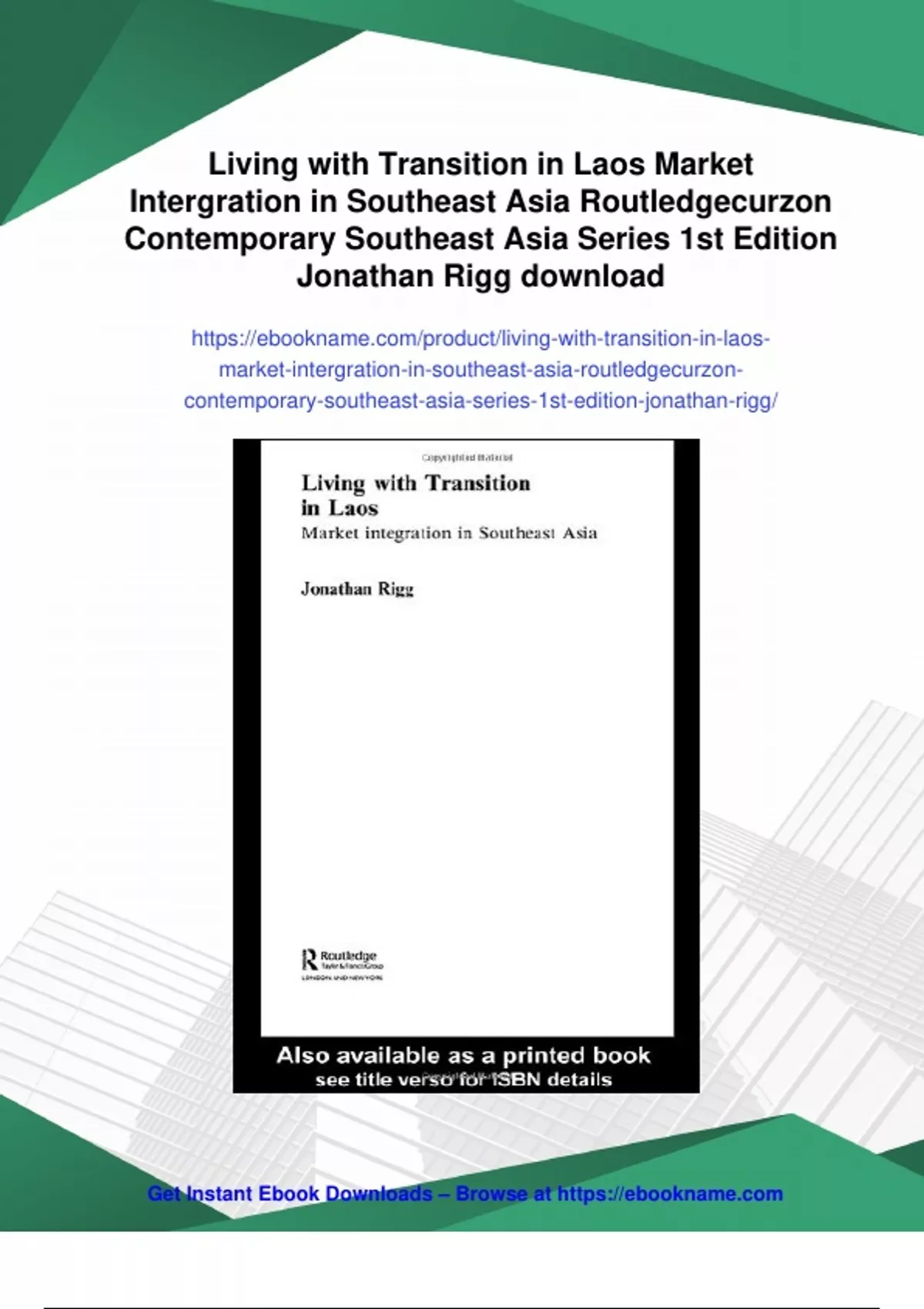 Cover Jonathan Rigg Summary Living with Transition in Laos Market Intergration in Southeast ...