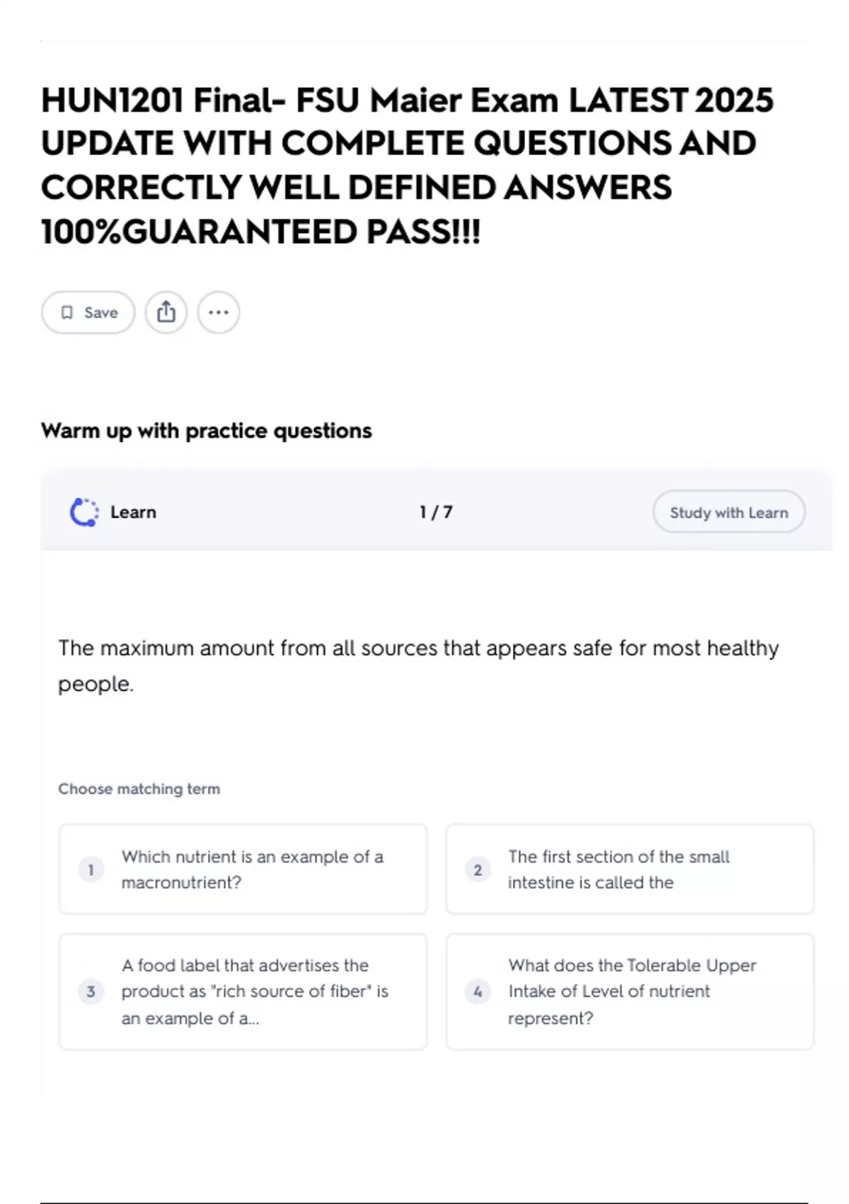 HUN1201 Final- FSU Maier Exam LATEST 2025 UPDATE WITH COMPLETE ...