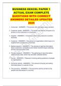 BUSINESS EEXCEL PAPER 1 ACTUAL EXAM COMPLETE QUESTIONS WITH CORRECT ANSWERS DETAILED UPDATED 2025