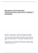 MICHIGAN STATE BRAKES CERTIFICATION EXAM WITH CORRECT ANSWERS