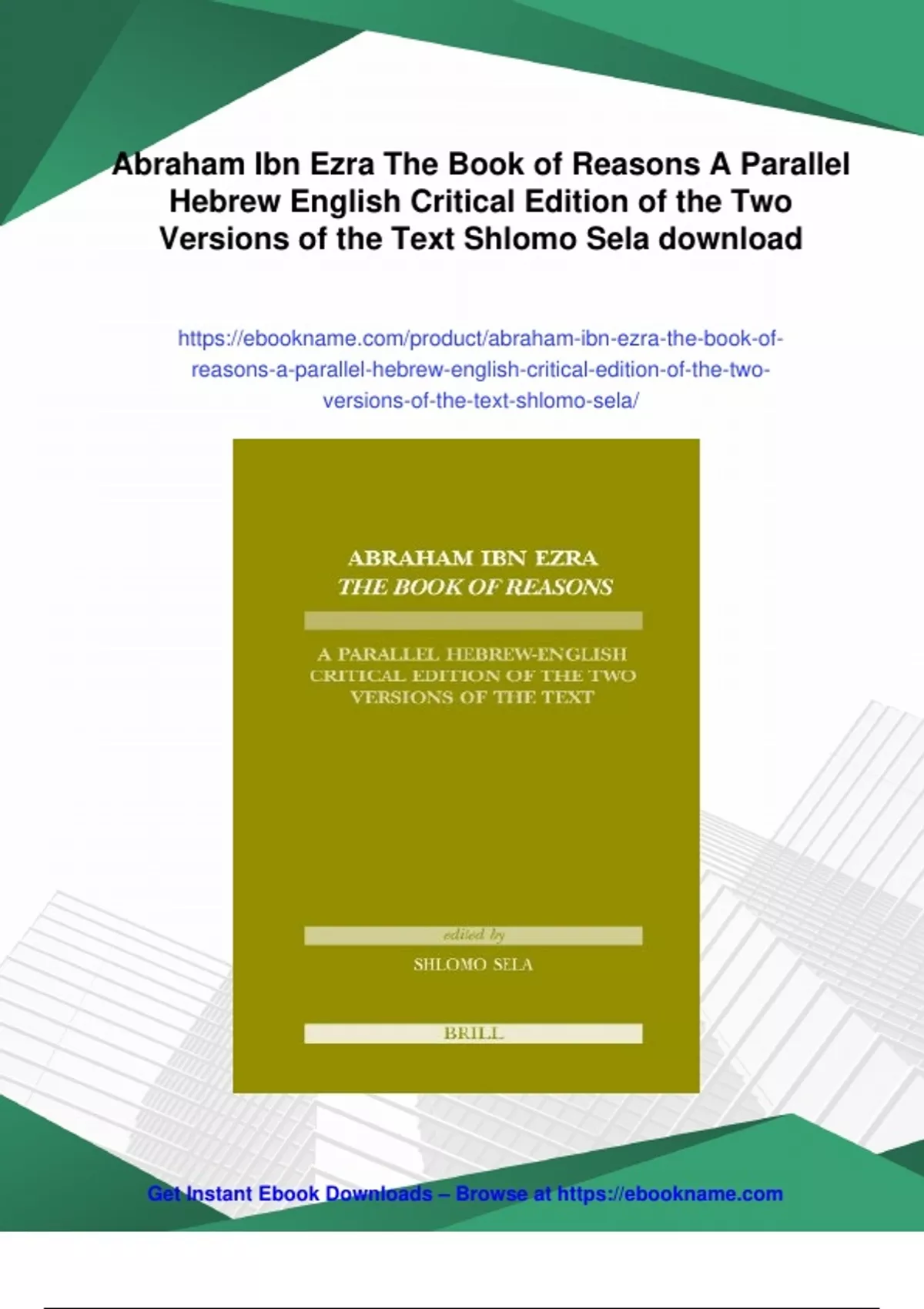 Summary Abraham Ibn Ezra The Book of Reasons A Parallel Hebrew English ...