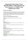 Pennsylvania Notary Exam &vert; Verified Questions and Correct Answers &vert; Newest 2025&sol;2026 Edition &vert; A&plus; Graded with Official Exam Content