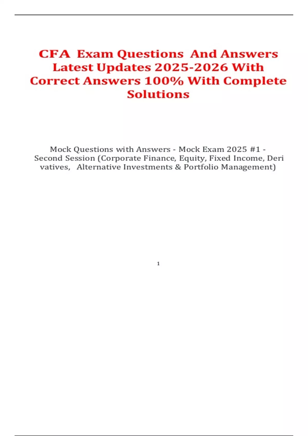 CFA Exam Questions And Answers Latest Updates With Correct Answers 100% ...