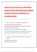 MISSOURI LIFE AND HEALTH INSURANCE  PRACTICE EXAM QUESTIONS AND CORRECT  ANSWERS &lpar;VERIFIED ANSWERS&rpar; PLUS  RATIONALES 2025