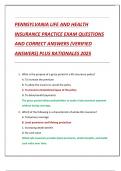 PENNSYLVANIA LIFE AND HEALTH  INSURANCE PRACTICE EXAM QUESTIONS  AND CORRECT ANSWERS &lpar;VERIFIED  ANSWERS&rpar; PLUS RATIONALES 2025
