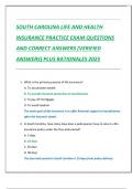 SOUTH CAROLINA LIFE AND HEALTH  INSURANCE PRACTICE EXAM QUESTIONS  AND CORRECT ANSWERS &lpar;VERIFIED  ANSWERS&rpar; PLUS RATIONALES 2025