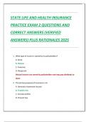 STATE LIFE AND HEALTH INSURANCE  PRACTICE EXAM 2 QUESTIONS AND  CORRECT ANSWERS &lpar;VERIFIED  ANSWERS&rpar; PLUS RATIONALES 2025
