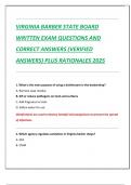 VIRGINIA BARBER STATE BOARD  WRITTEN EXAM QUESTIONS AND  CORRECT ANSWERS &lpar;VERIFIED  ANSWERS&rpar; PLUS RATIONALES 2025