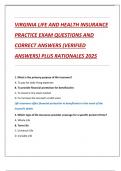 VIRGINIA LIFE AND HEALTH INSURANCE  PRACTICE EXAM QUESTIONS AND  CORRECT ANSWERS &lpar;VERIFIED  ANSWERS&rpar; PLUS RATIONALES 2025