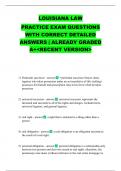 LOUISIANA LAW PRACTICE EXAM QUESTIONS WITH CORRECT DETAILED ANSWERS &vert; ALREADY GRADED A&plus;<RECENT VERSION>