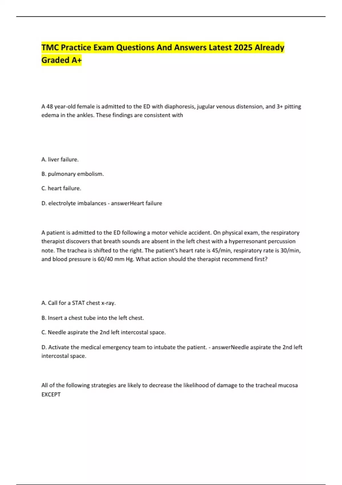 TMC Practice Exam Questions And Answers Latest 2025 Already Graded A+ ...