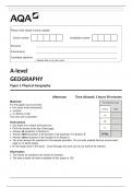 AQA A Level Geography Paper 1   &vert;  COMPLETE AND DETAILED QUESTIONS  &vert;   REAL EXAM  &vert; 2025 LATEST UPDATED 100&percnt; RATED CORRECT &vert; 100&percnt; VERFIED &vert; ALREADY GRADED A&plus;&vert;GUARANTEED TO PASS&excl;&excl;