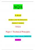 AQA A-level DESIGN AND TECHNOLOGY PRODUCT DESIGN  7552&sol;1 Paper 1 Technical Principles Question Paper &plus; Mark scheme &lbrack;MERGED&rsqb; June2025