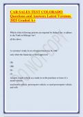 CAR SALES TEST COLORADO Questions and Answers Latest Versions 2025 Graded A&plus;
