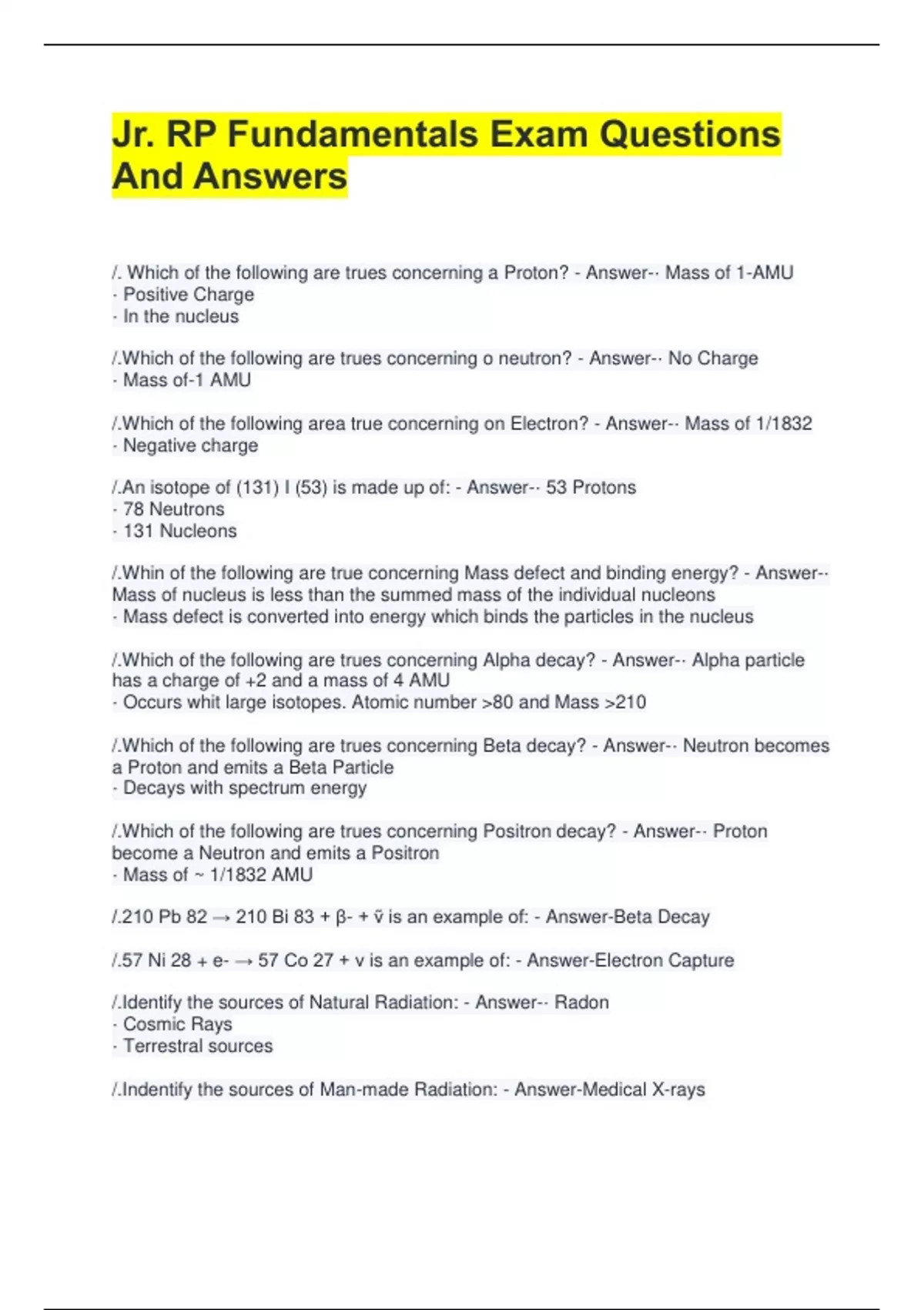 Jr. RP Fundamentals Exam Questions And Answers - Jr. RP Fundamentals ...