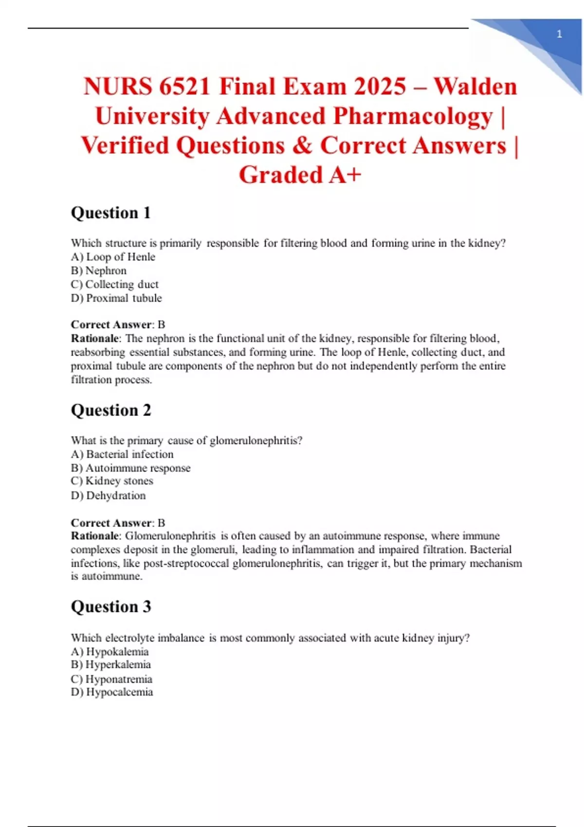 NURS 6521 Final Exam 2025 – Walden University Advanced Pharmacology ...