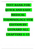 Test Bank &ndash; Quick & Easy Medical Terminology &lpar;9th Edition&rpar; by Peggy C&period; Leonard &vert; Chapters 1&ndash;15 &vert; Verified A&plus; Resource