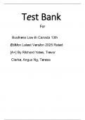 TEST BANK For BusIness Law In Canada 13th EdItIon Latest VersIon 2025 Rated &lbrack;A&plus;&rsqb; By RIchard Yates&comma; Trevor Clarke&comma; Angus Ng&comma; Teresa &emsp;