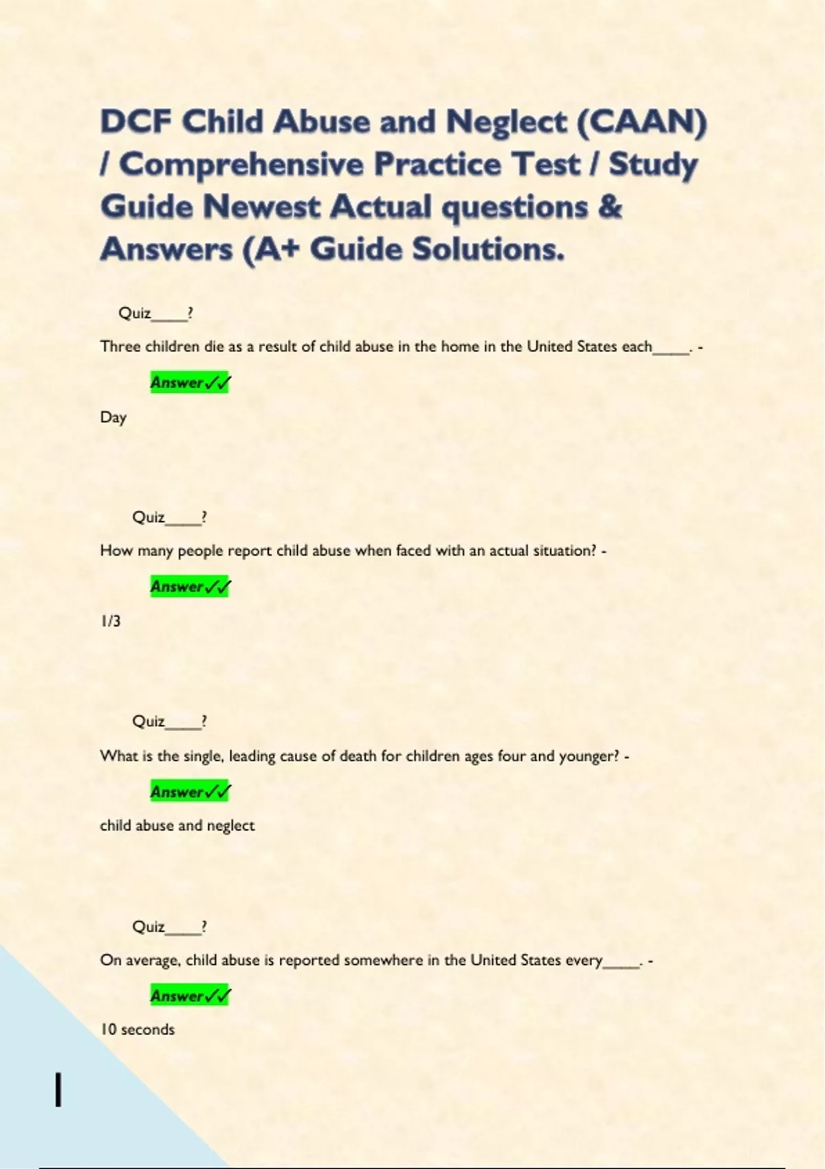 DCF Child Abuse and Neglect (CAAN) / Comprehensive Practice Test ...