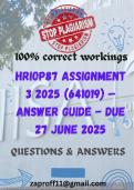 HRIOP87 Assignment 3 2025 &lpar;641019&rpar; &ndash; Answer Guide - DUE 27 JUNE 2025