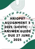 HRIOP87 Assignment 3 2025 &lpar;641019&rpar; &ndash; Answer Guide - DUE 27 JUNE 2025