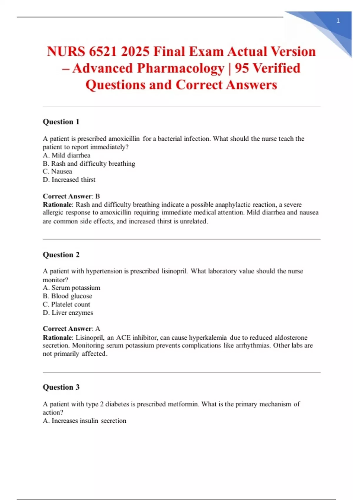 NURS Final Exam Actual Version – Advanced Pharmacology | 95 Verified ...