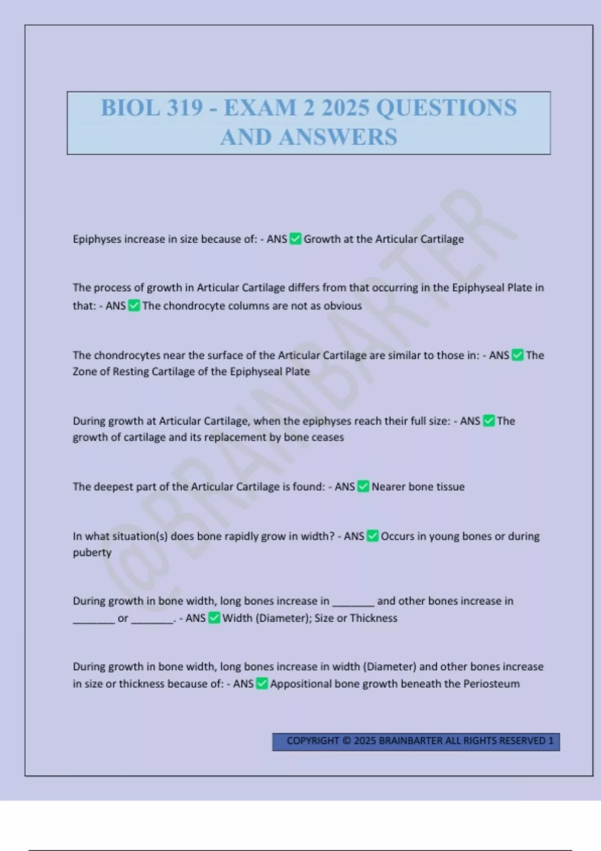 BIOL 319 - EXAM 2 2025 QUESTIONS AND ANSWERS - BIOL 319 - Stuvia US
