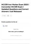 NCCER Iron Worker Exam 2025 &vert; Ironworker NCCER Exam &vert; Updated Questions and Correct Answers &vert; Just Released