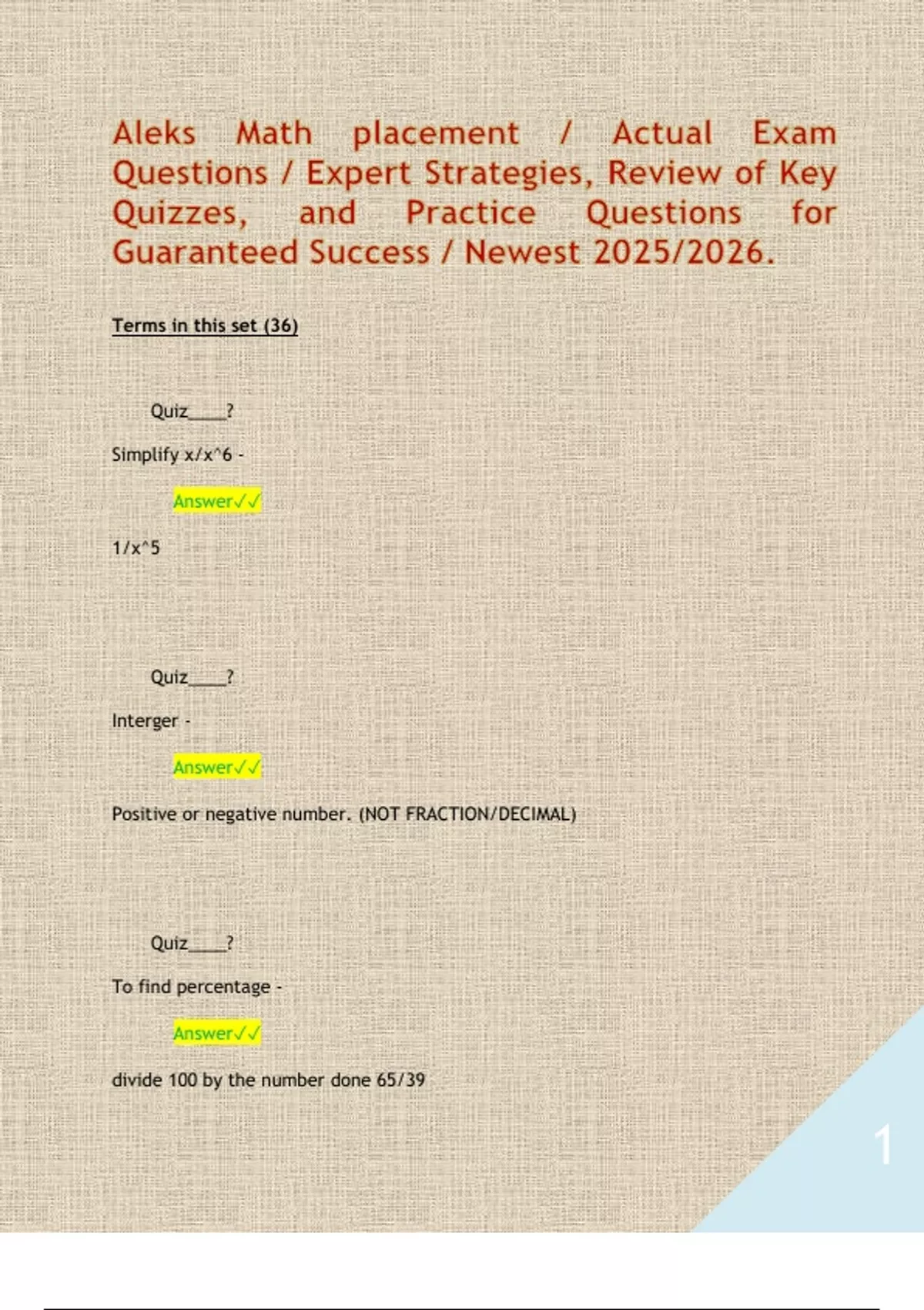 Aleks Math placement / Actual Exam Questions / Expert Strategies ...