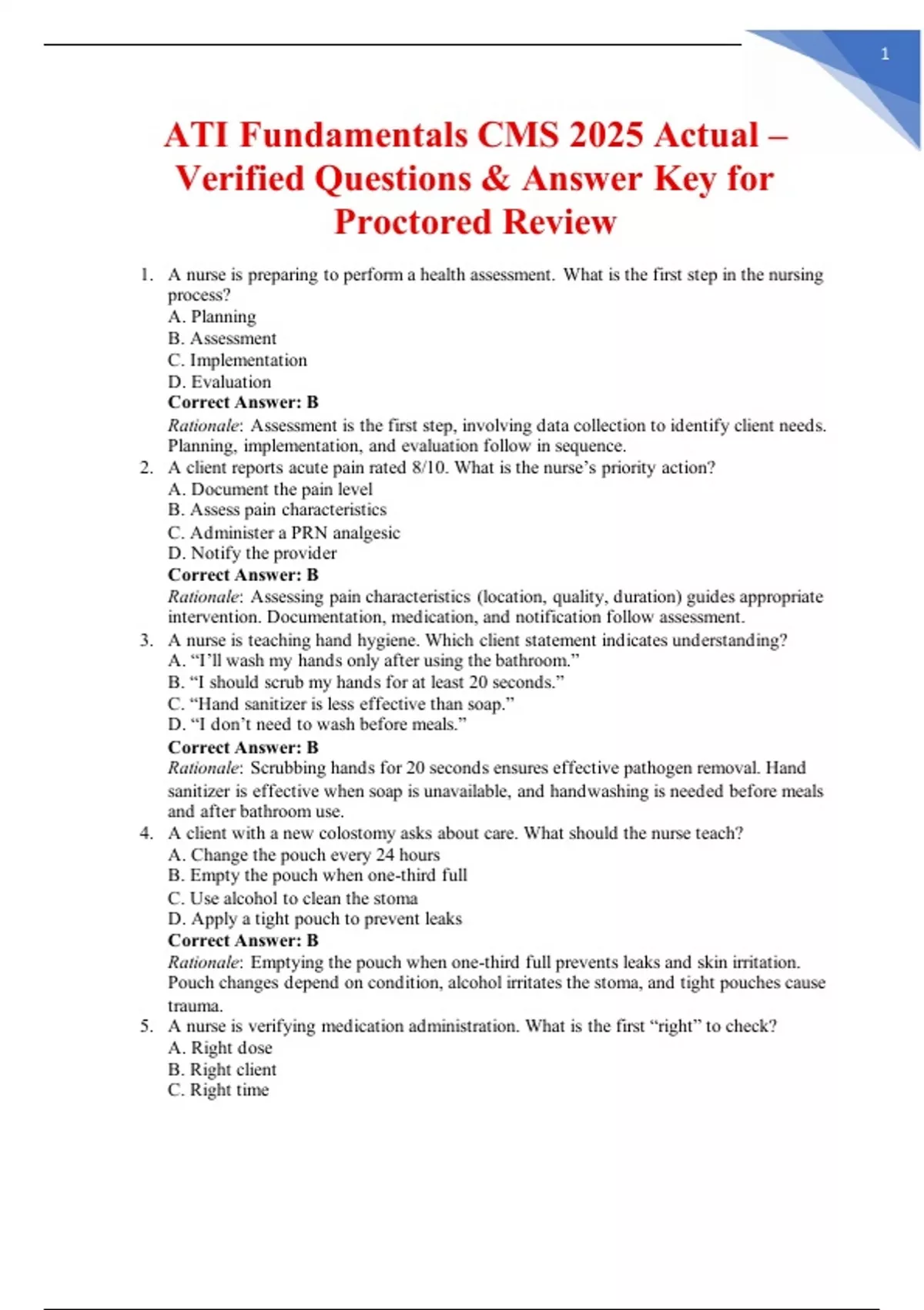 ATI Fundamentals CMS 2025 Actual – Verified Questions & Answer Key for ...