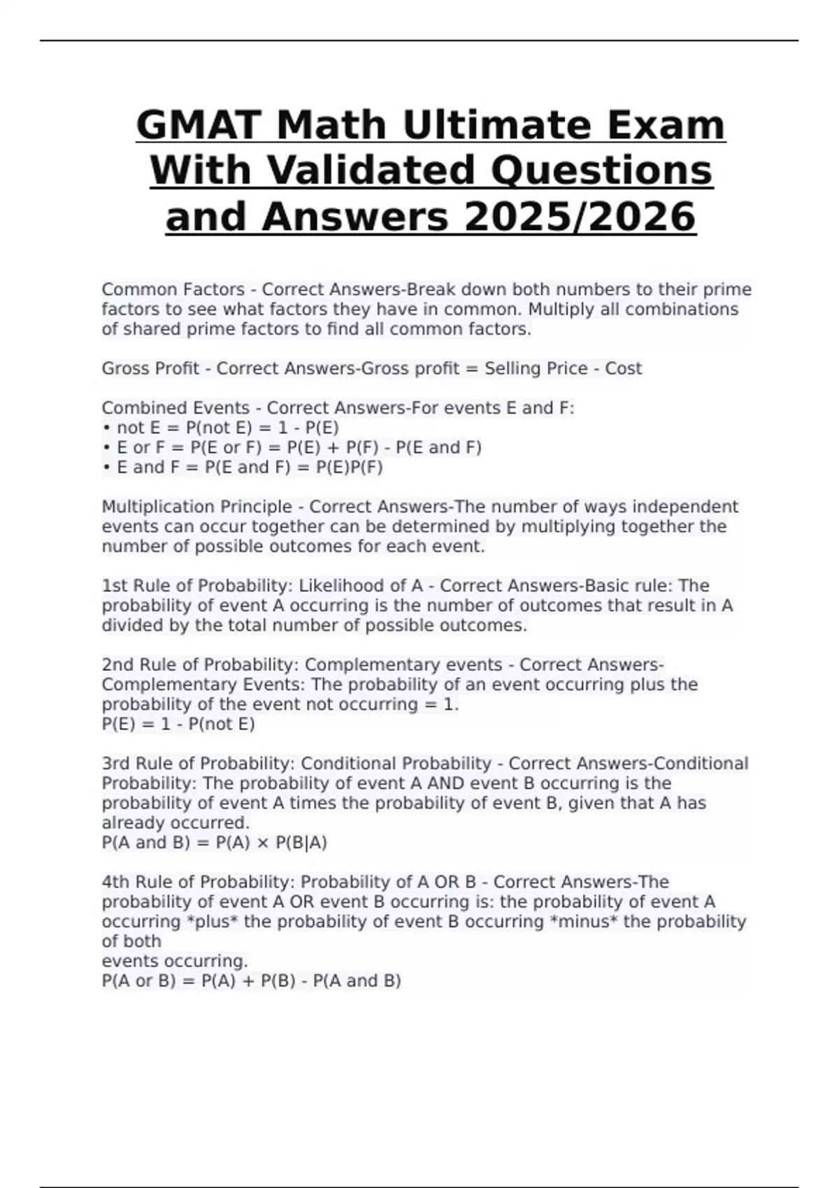 Sample Gmat Math Questions GMAT Math – Ultimate Exam with Validated Questions and Answers (2025/ ...
