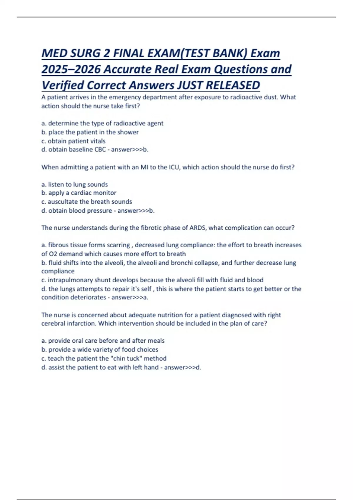 MED SURG 2 FINAL EXAM(TEST BANK) Exam 2025–2026 Accurate Real Exam ...