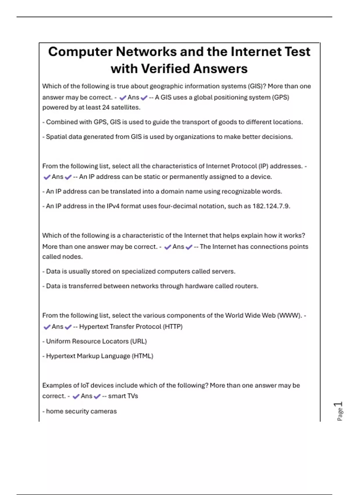 Computer Networks and the Internet Test with Verified Answers ...