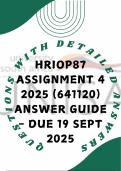HRIOP87 Assignment 4 2025 &lpar;641120&rpar; Answer Guide - DUE 19 SEPT 2025