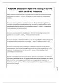 Growth and Development Test Questions with Verified Answers