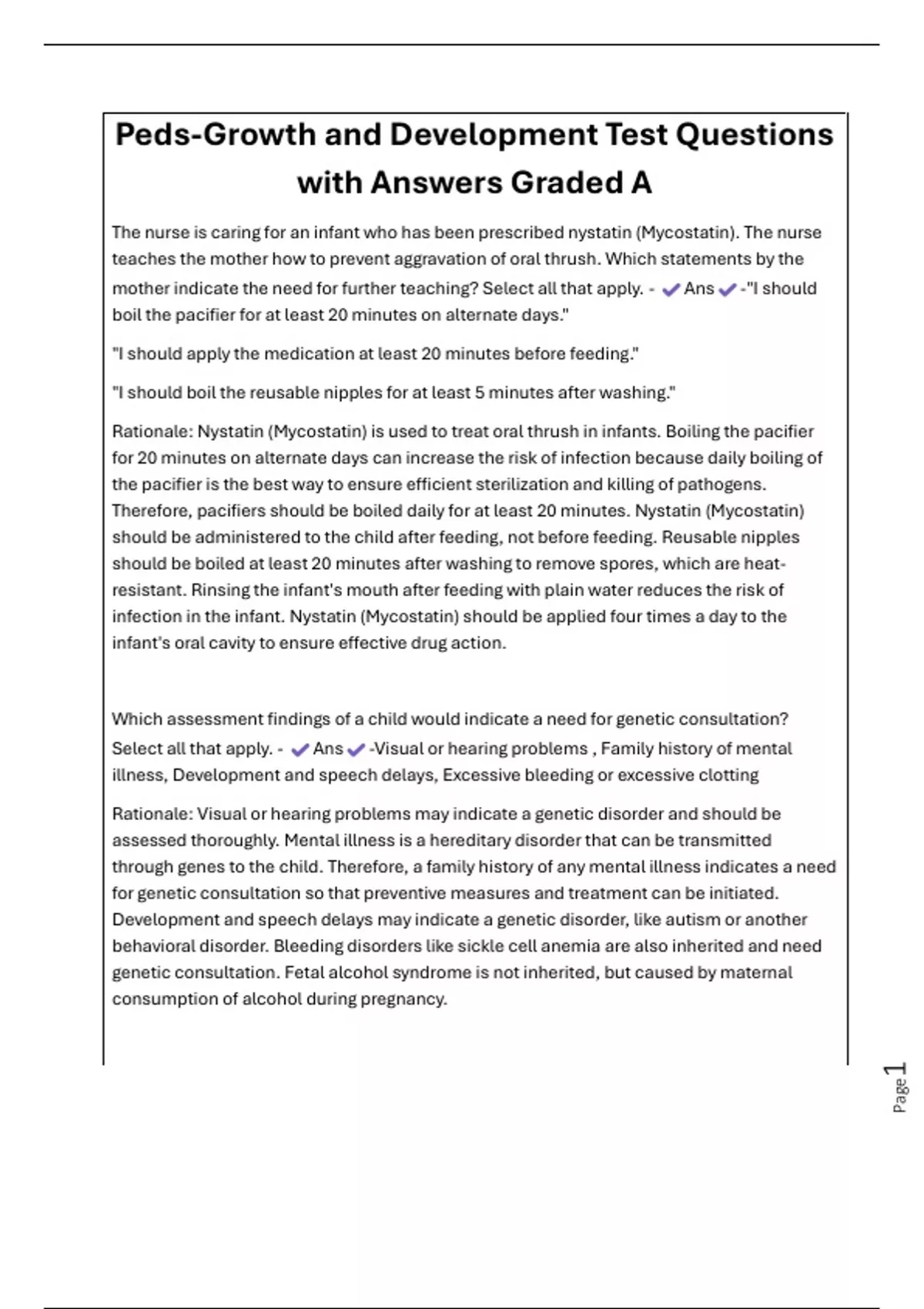 Peds-Growth and Development Test Questions with Answers Graded A - Peds ...