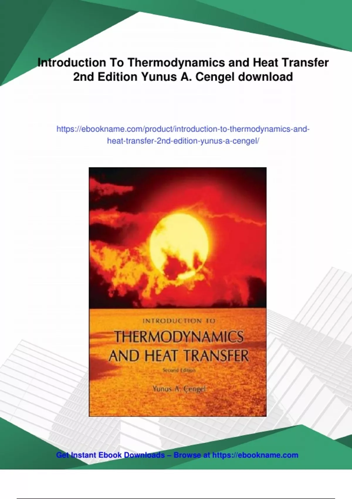 Summary Introduction To Thermodynamics and Heat Transfer 2nd Edition ...