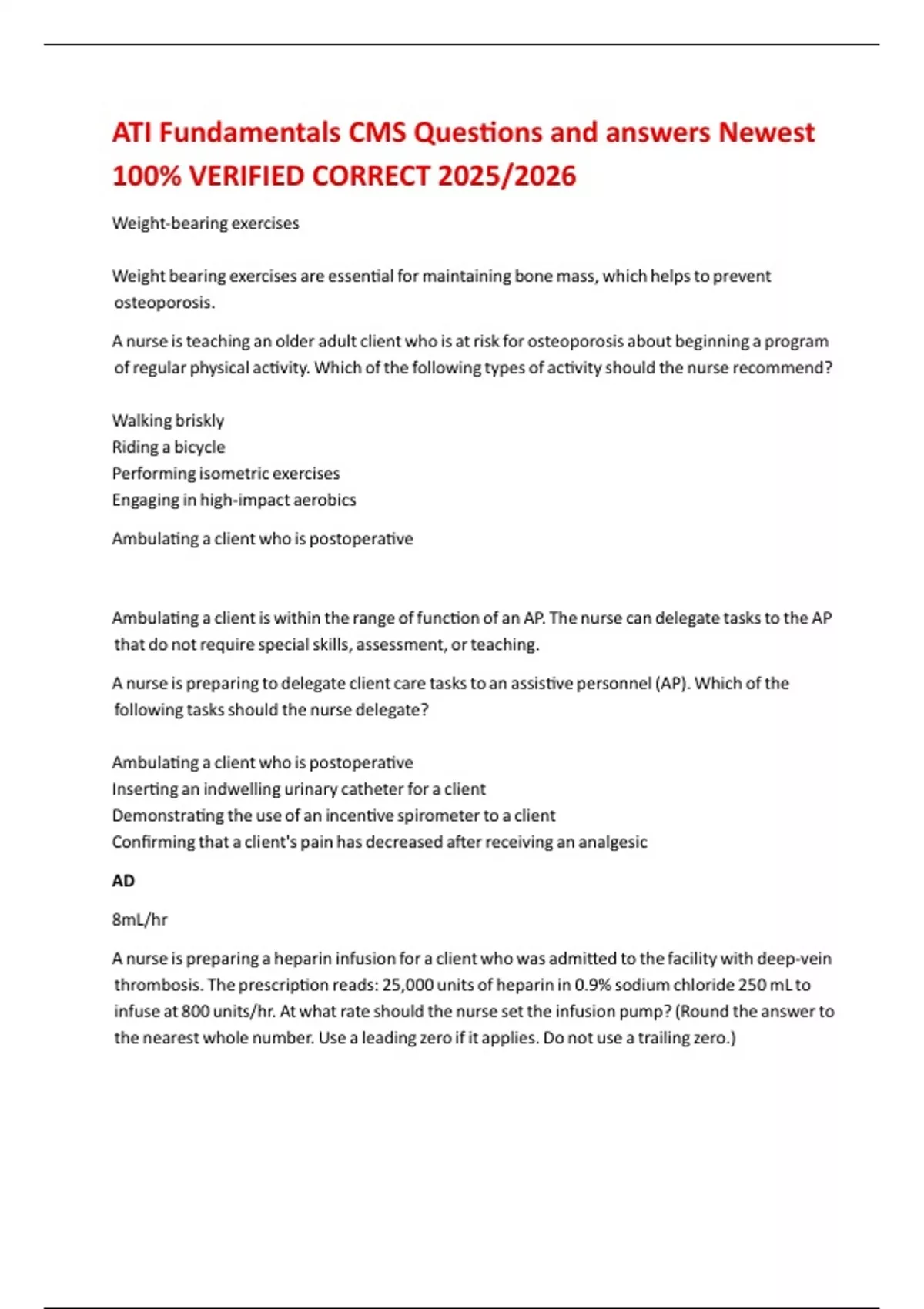 ATI Fundamentals CMS Questions and answers Newest 100% VERIFIED CORRECT ...